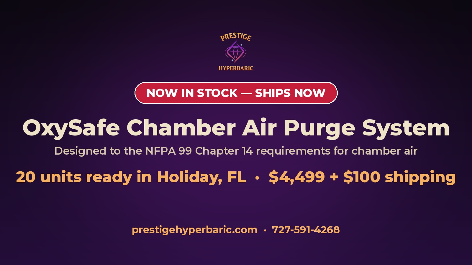 Prestige Hyperbaric Now Has 20 OxySafe Chamber Air Purge Systems in Stock and Ready to Ship